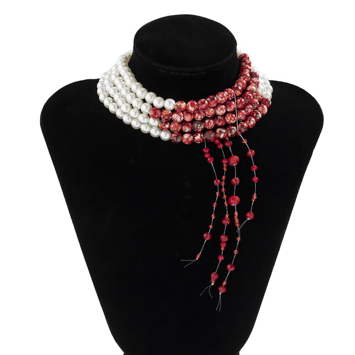 Wholesale Necklaces Imitation Pearl Acrylic Rice Beads Gothic Blood Drop Tassel Chocker JDC-NE-XueR003