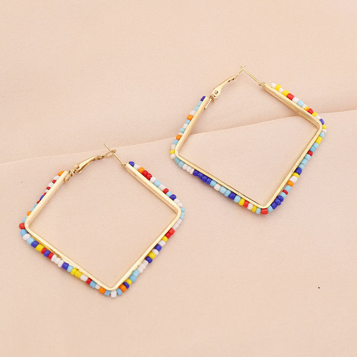 Perles de riz en gros boucles d'oreilles carrées géométriques colorées jdc-es-bingm029