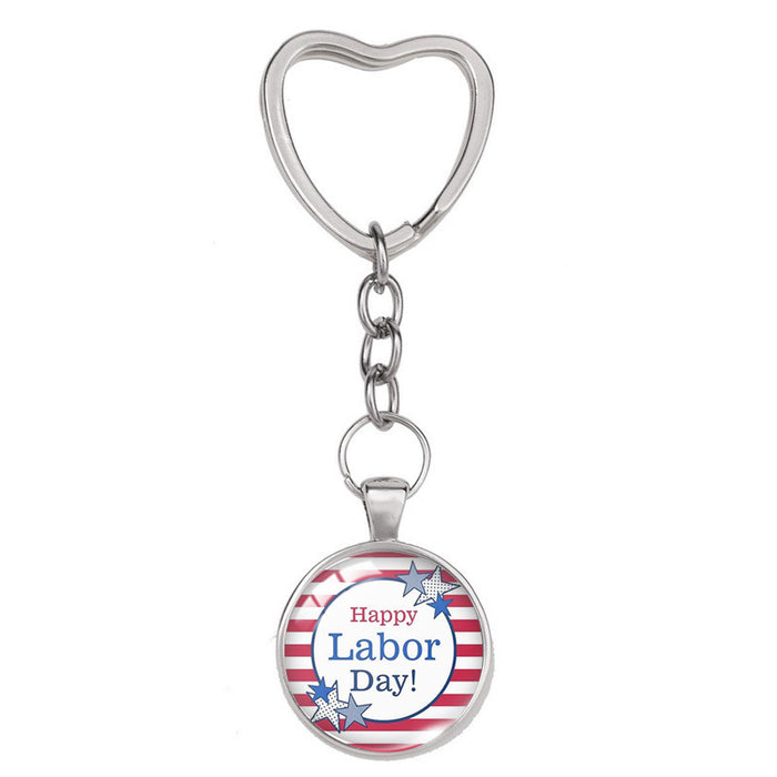 Wholesale 4th of July Independence Day Heart Shaped Alloy Glass Keychain MOQ≥2 JDC-KC-XiangL004