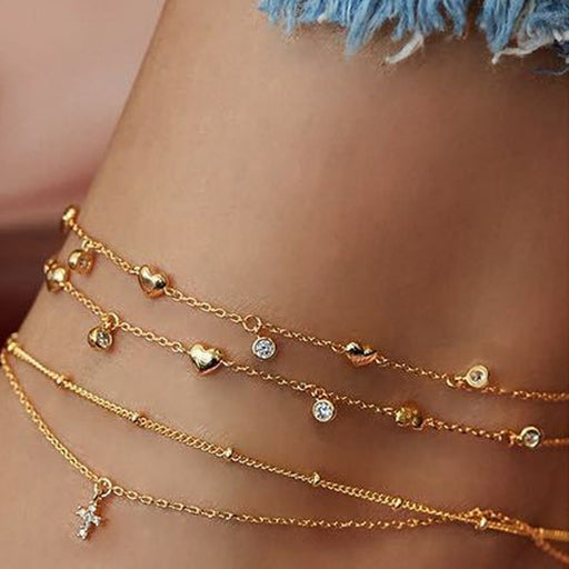 Jewelry WholesaleWholesale Peach Heart Star Moon Diamond Cross Multi-Layer Ankle Chain JDC-AS-YeB038 Anklets 烨贝 %variant_option1% %variant_option2% %variant_option3%  Factory Price JoyasDeChina Joyas De China