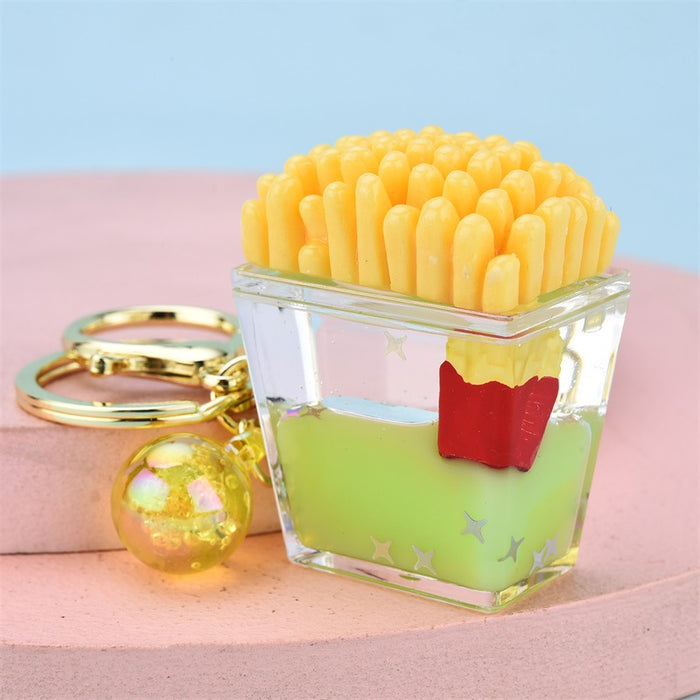 Wholesale Keychains For Backpacks Acrylic French Fries Burger Into Oil Key Chain JDC-KC-YPin018