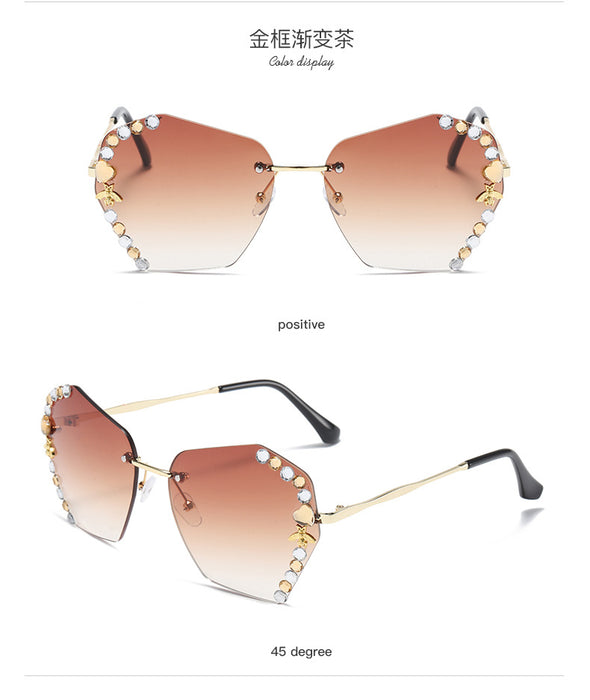 Wholesale Rhinestone Frameless Big Face Thin Sunglasses UV Protection JDC-SG-ZhanH007