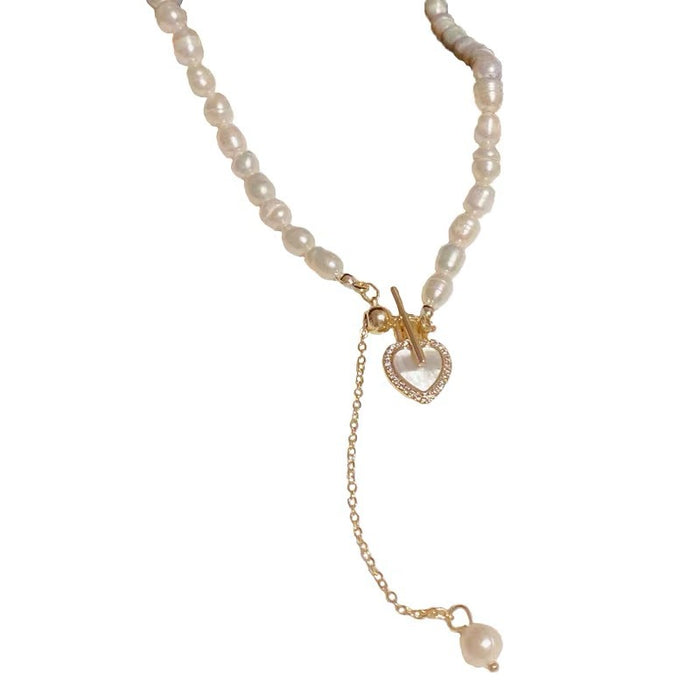Wholesale Natural Freshwater Pearl Love Shell Tassel Necklace MOQ≥2 JDC-NE-YiWei003