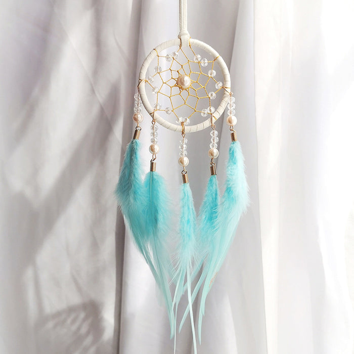 Wholesale Dream Catcher Feather Pearl Wind Chime Ornament MOQ≥2 JDC-DC-HuiXin004