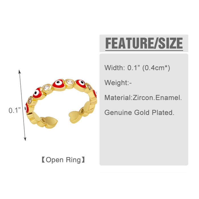 Wholesale Ring Copper Plated 18K Gold Zircon Devil's Eye Heart Shape Enamel Adjustable JDC-PREMAS-RS-014