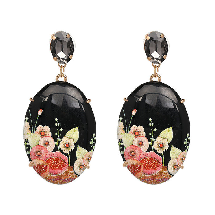 Wholesale Oval Resin Printing Alloy Earrings MOQ≥2 JDC-ES-Kaiwei003