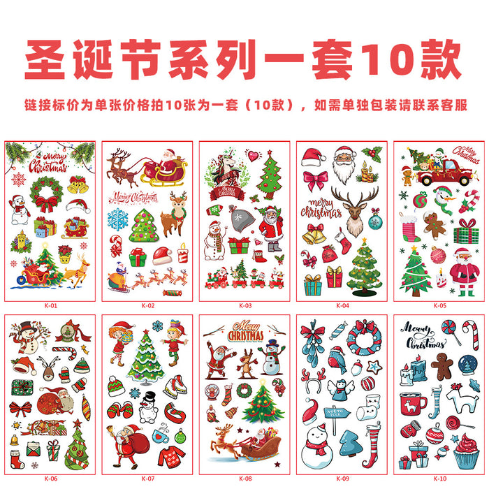 Wholesale Stickers Kids Cartoon Christmas Tattoo Stickers Waterproof Set of 10 Pieces JDC-ST-RenYi004