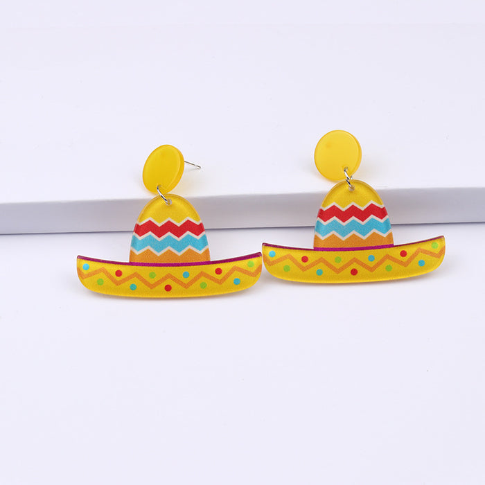 Wholesale racket rainbow strip boat print acrylic earrings MOQ≥2 JDC-ES-DUAI004