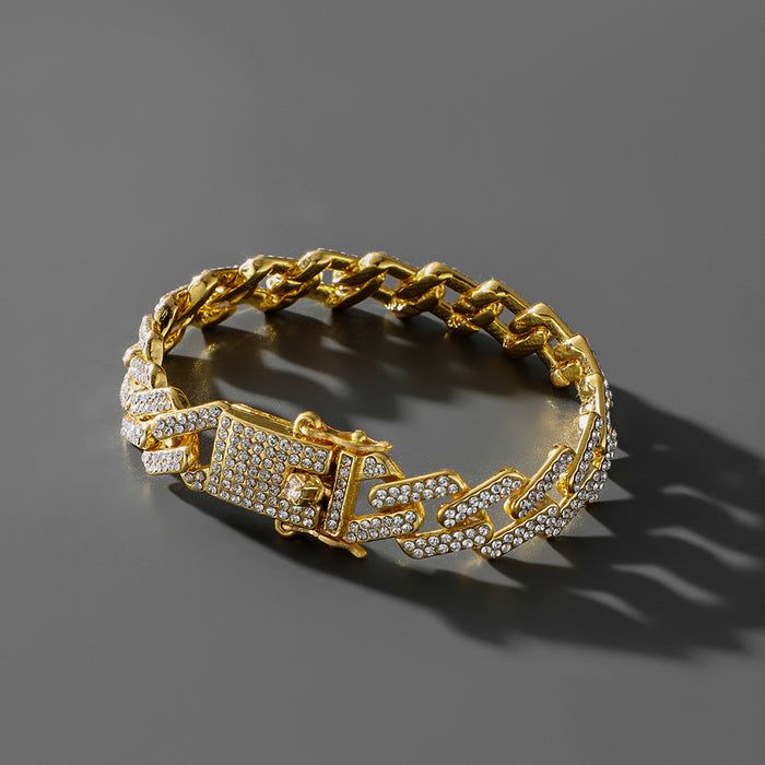 Wholesale hip hop style full diamond thick chain bracelet punk JDC-BT-WeiX006