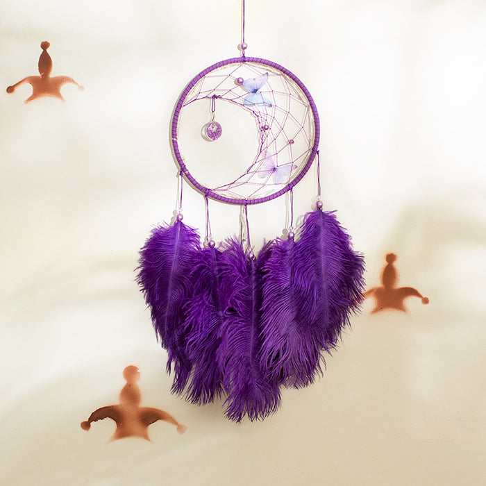 Wholesale Ostrich Feather Butterfly Dreamcatcher Ornament MOQ≥2 JDC-DC-MYing007