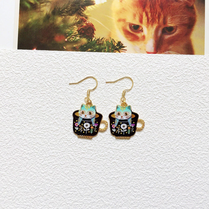 Wholesale Earrings Alloy Ceramic Cat Stud Earrings MOQ≥10 JDC-ES-Lxx002