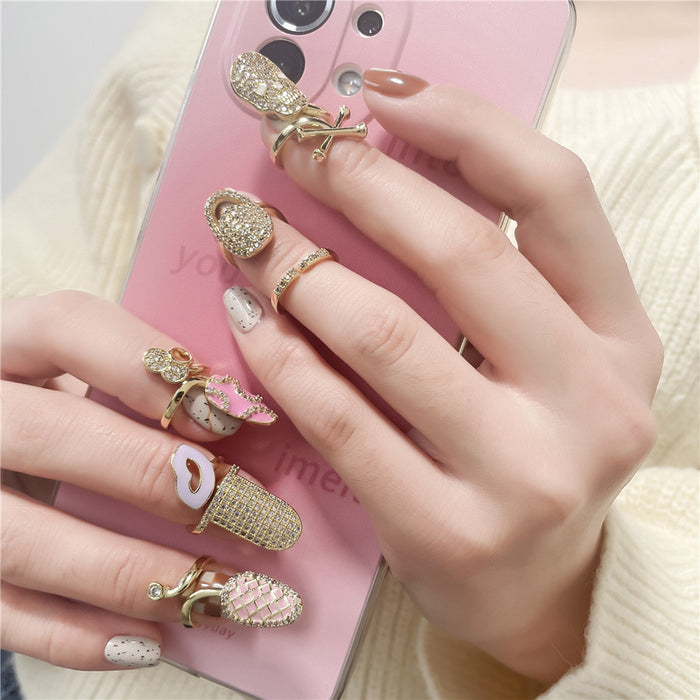 Wholesale Copper Real Gold Plated Knuckle Nail Rings Women JDC-RS-ZhuJ003