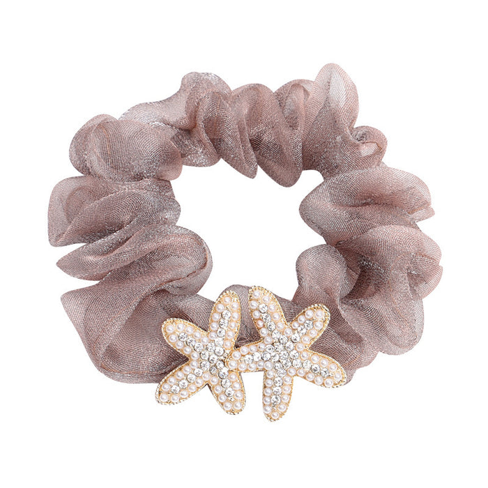Wholesale pearl organza cute starfish hair rope MOQ≥2 JDC-HS-HaiYi003