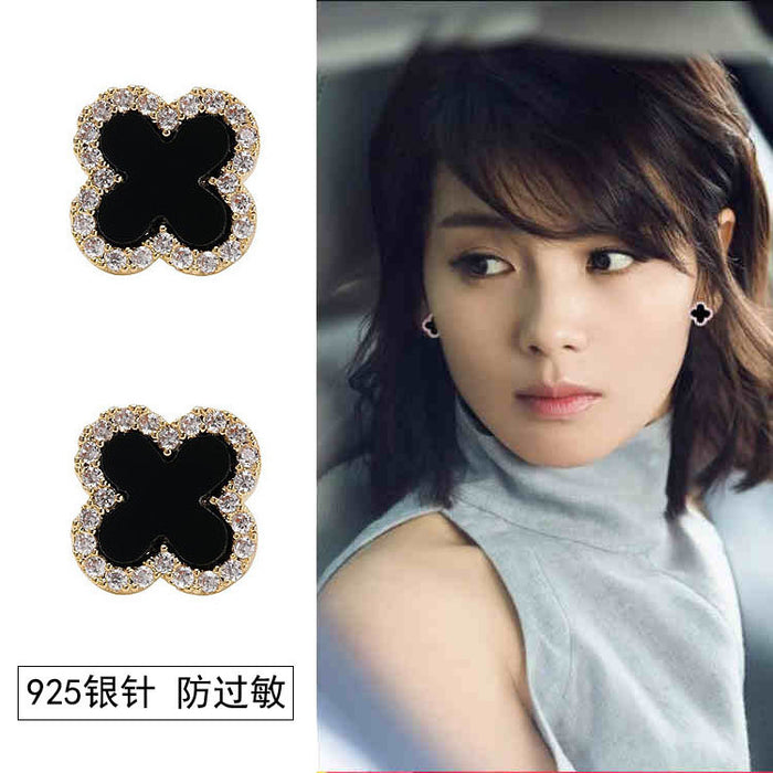 Wholesale Earrings Alloy Clover with Diamonds MOQ≥2 JDC-ES-hanyi002