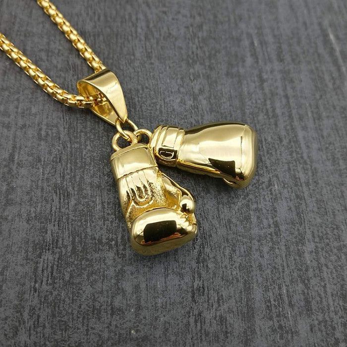 Wholesale Necklaces Titanium Steel Hiphop Gold Plated Double Gloves Pendant JDC-NE-FuY001