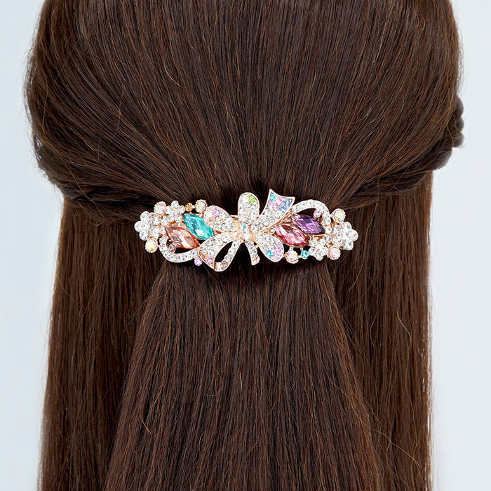 Wholesale Hair Clips Alloy Rhinestone Streamer Flower Spring Clip MOQ≥2 JDC-HC-HG013