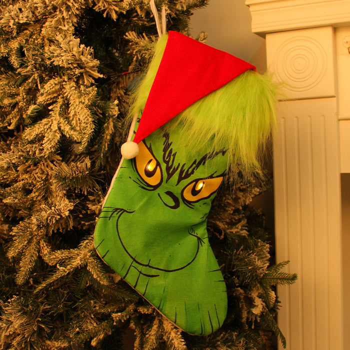 Calcetín al por mayor súper suave no tejida decoración navideña bolso de regalo de dulces calcetines brillantes jdc-sk-gangl001