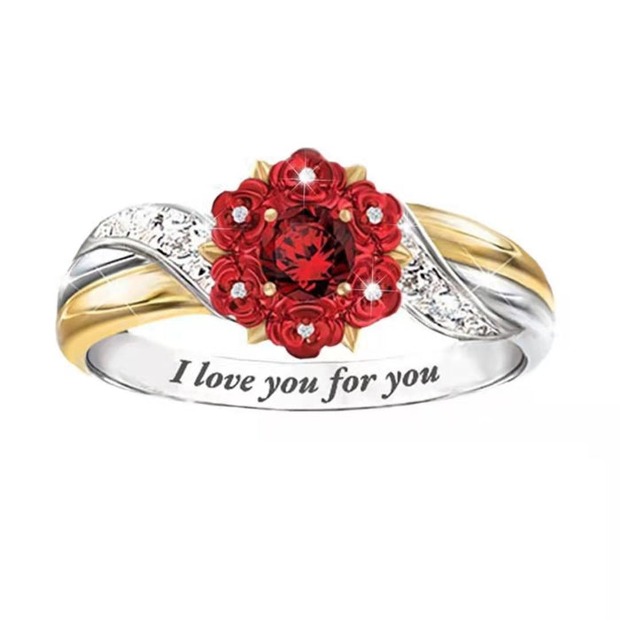 Wholesale Red Rose Diamond Alloy Rings MOQ≥2 JDC-RS-ZiB021