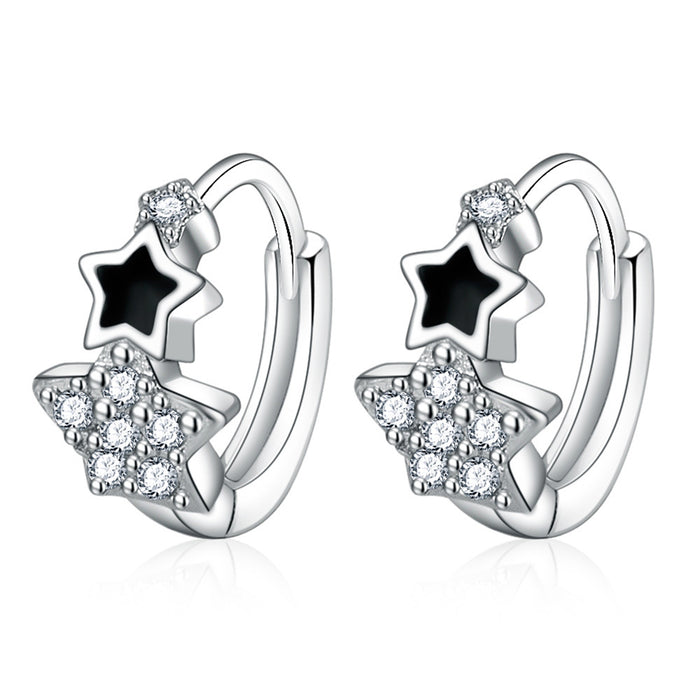 Wholesale Earrings Copper Diamonds Cute Black Stars JDC-ES-WeiH021