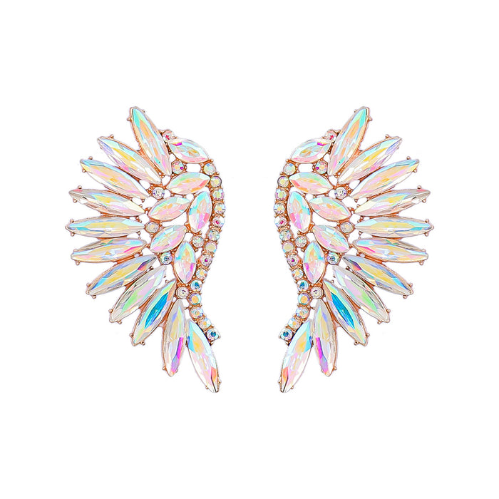 Wholesale Colored Diamond Scalloped Wings Earrings Alloy and Rhinestones JDC-ES-JL1069