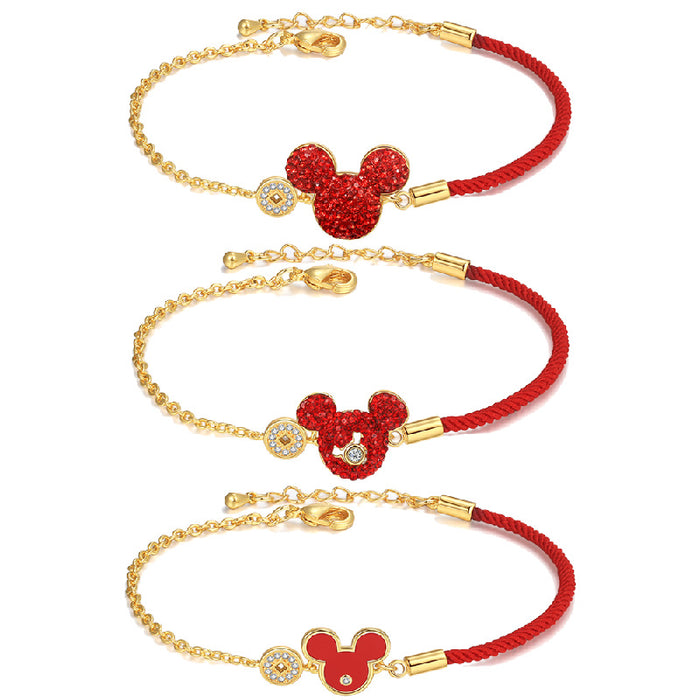 Wholesale transshipment red rope bracelet cute cartoon half red rope half chain bracelet JDC-BT-DiL010