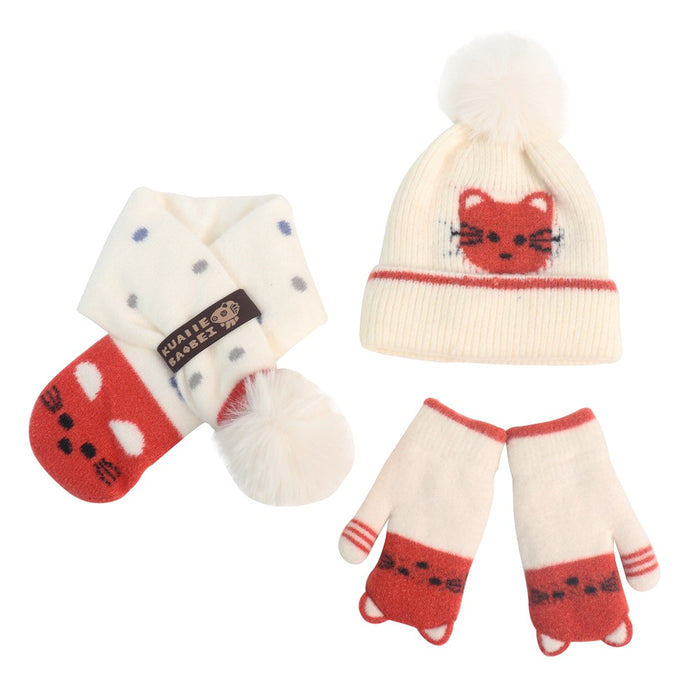 Wholesale Gloves Acrylic Kids Cartoon Plus Fleece Knit Hat Scarf 3 Piece Set MOQ≥2 JDC-GS-JunC002