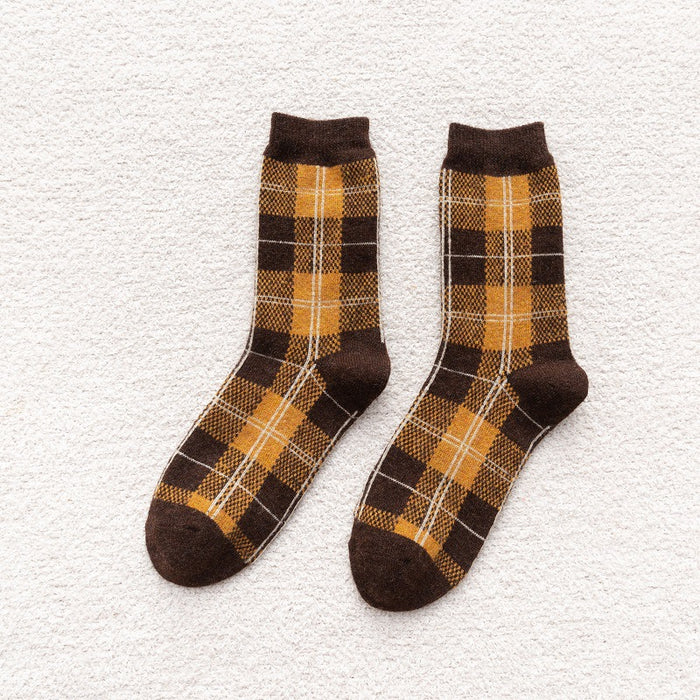 Wholesale Socks Wool Mid-Cylinder Warmth Thick Retro Plaid JDC-SK-ChangShen005