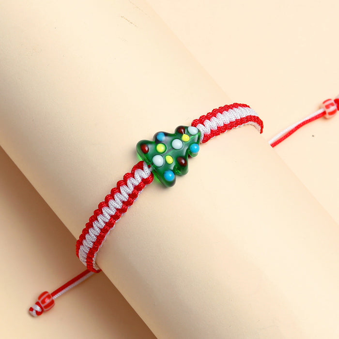 Wholesale Bracelet Glazed Christmas Tree Flat Knot Colorblock Weave JDC-BT-AiMu012