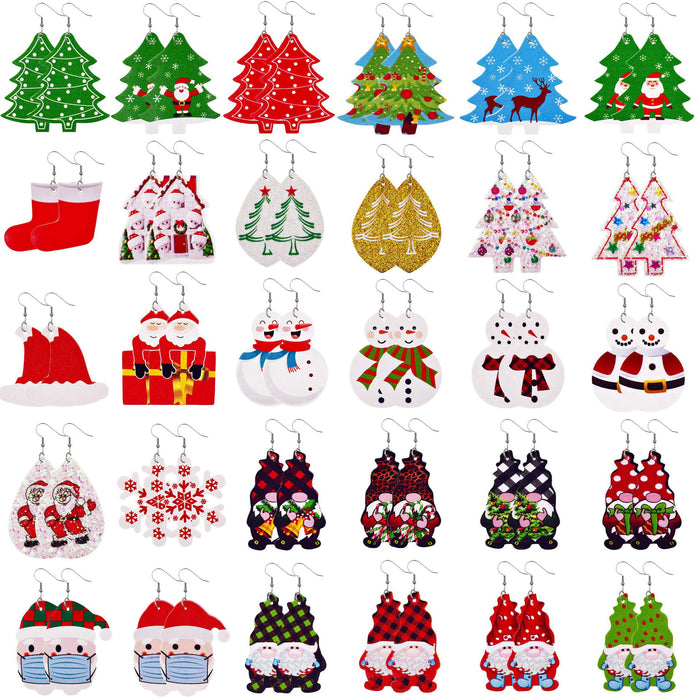 Wholesale Earrings Leather Christmas Tree Snowman Hat MOQ≥2 JDC-ES-ZL025