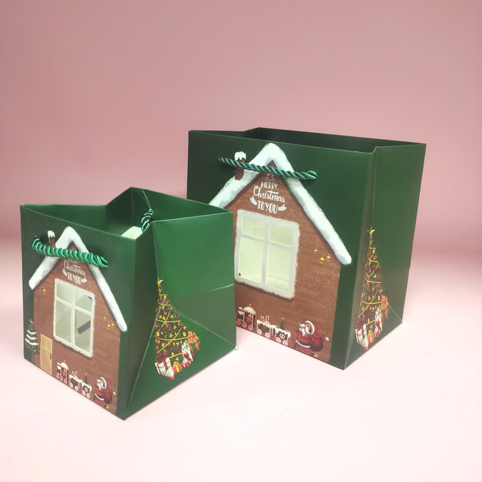 Bolsa de regalo al por mayor Kraft Paper Christmas Pequeña Ventana Portable Bolsa de regalo MOQ≥12 JDC-GB-Ganrui020