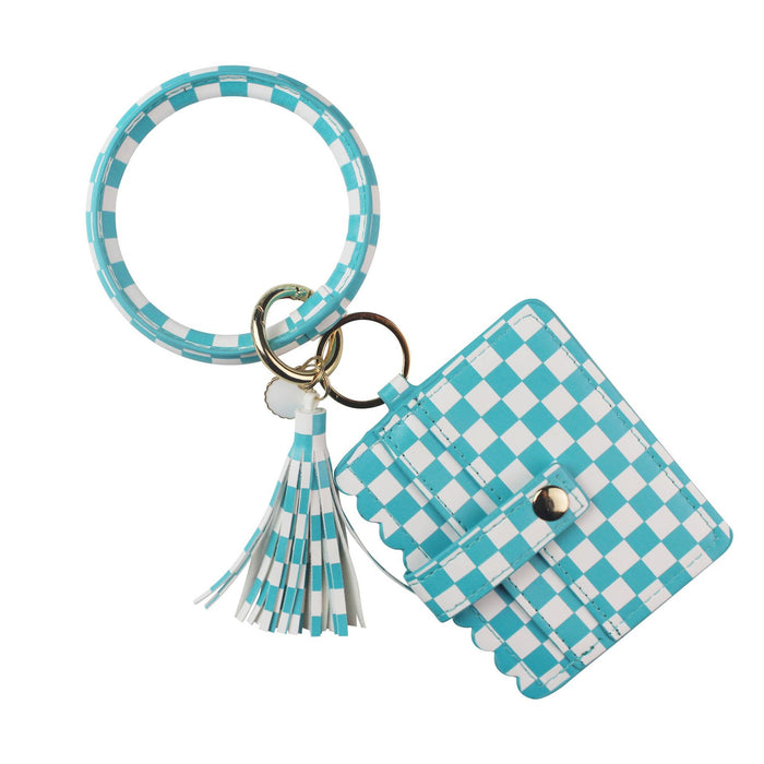 Wholesale PU Leather Tassel Card Holder Sunflower Checkerboard Wristlet Keychain MOQ≥2 JDC-KC-YTian001