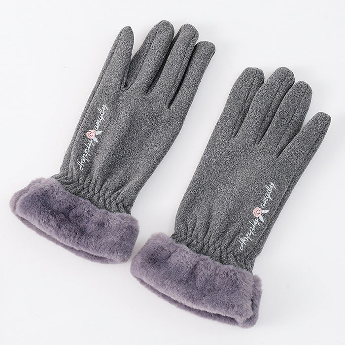 Wholesale Gloves Acrylic Fleece Comfortable Warm Outdoor Embroidery Touch Screen MOQ≥2 JDC-GS-GuangJ004