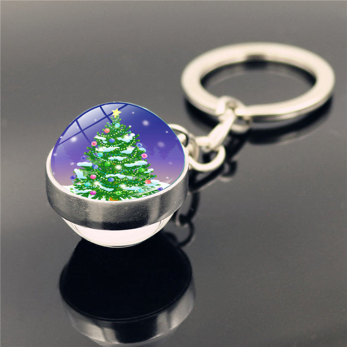 Wholesale Santa Crystal Glass Ball Keychain Zinc Alloy and Glass JDC-KC-HengX011