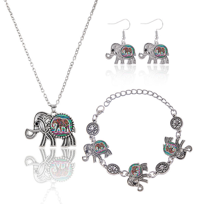 Wholesale Necklaces Alloy Vintage Engraved Elephant Jewelry Set MOQ≥2 JDC-NE-Fangt006