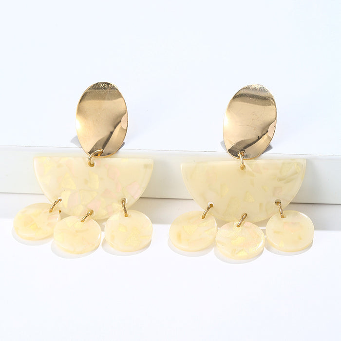Wholesale Earrings Acetate Half Circle Round Tassels MOQ≥2 JDC-ES-yefen009