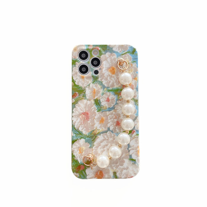 Jewelry WholesaleWholesale Oil Painting Flower Pearl Chain Silicone TPU Phone Case for iPhone JDC-PC-XYM007 phone case 小野马 %variant_option1% %variant_option2% %variant_option3%  Factory Price JoyasDeChina Joyas De China