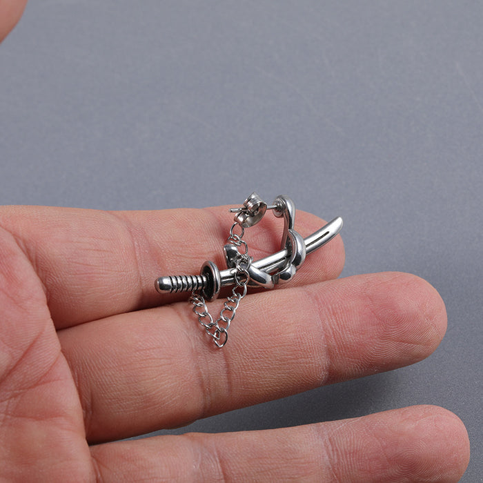 Wholesale Earrings Titanium Steel Ring Arrow Hip Hop Cross Sword Men JDC-ES-ChunYun001