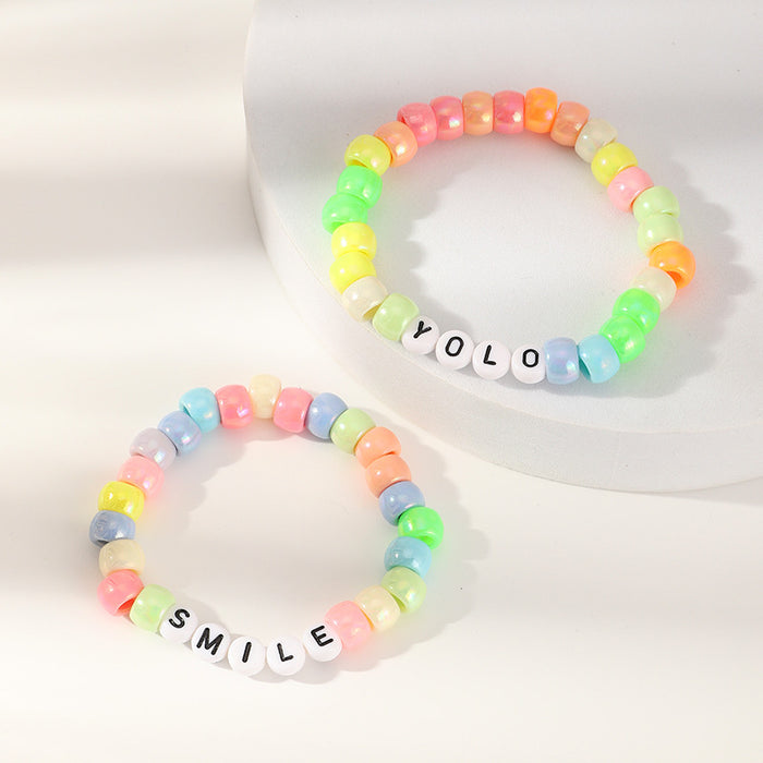 Wholesale Color Synthetic Resin Letter Two Piece Children's Bracelet JDC-BT-YueS006