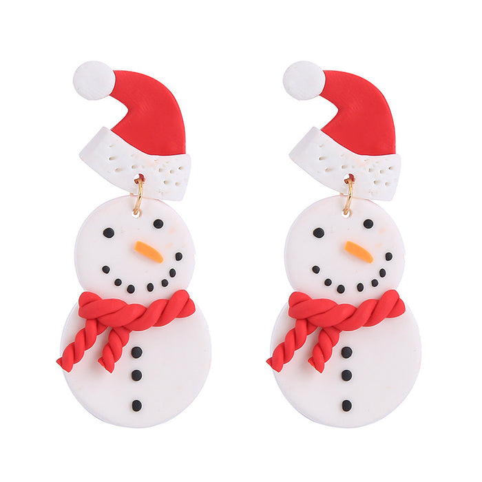 Wholesale Earrings Soft Pottery Christmas Snowman Cane JDC-ES-ChTeng007