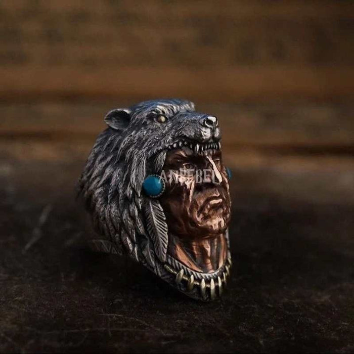 Wholesale retro bicolor werewolf domineering men's ring JDC-RS-WN134