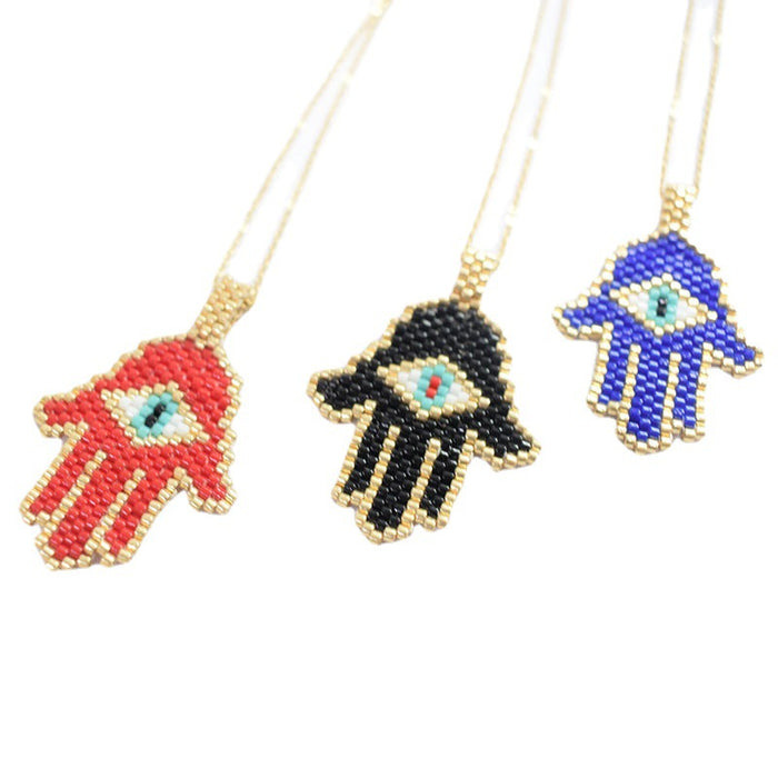 Wholesale Necklaces Titanium Steel Miyuki Rice Beads Devil Eyes Fatima Hand MOQ≥2 JDC-NE-GSACC002