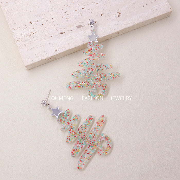 Wholesale Earrings Acrylic Christmas Tree Twisted Irregularly MOQ≥2 JDC-ES-MoShu050