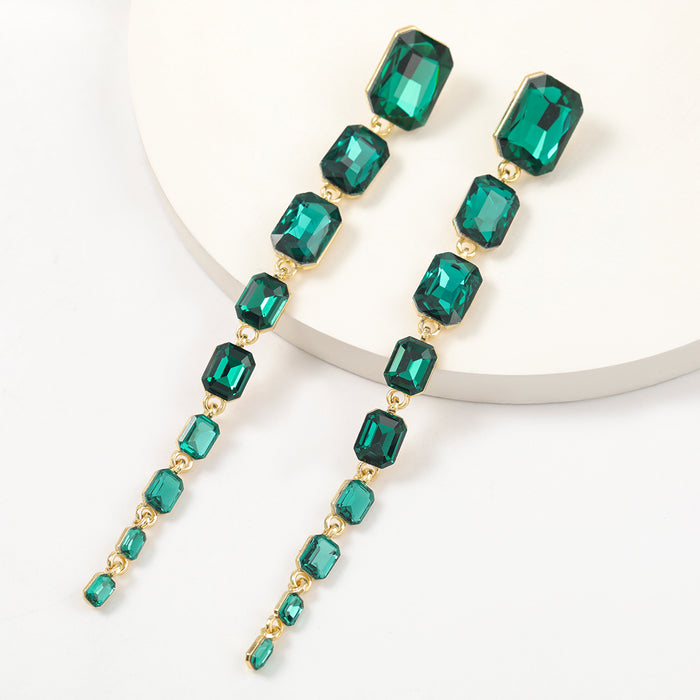 Wholesale Multi Layered Square Long Earrings Alloy Glass Drill JDC-ES-JL1094