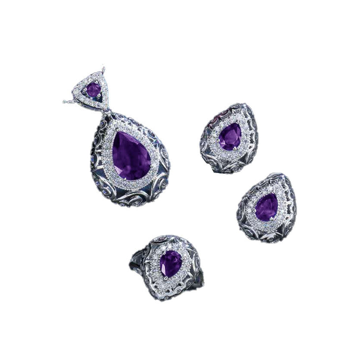 Wholesale hollow diamond gemstone earrings ring necklace three-piece set JDC-NE-ChenR001
