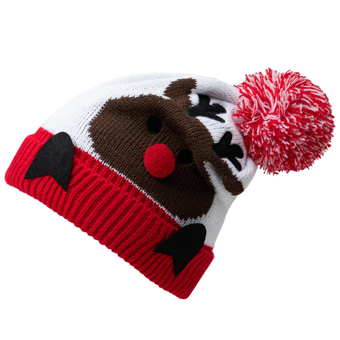 Wholesale Hat Acrylic Christmas Kids Cute Fawn Fur Ball Knitted Hat JDC-FH-LvZhe007