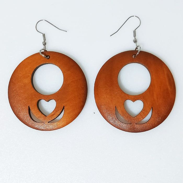 Wholesale African Collection Carved Round Wood Earrings JDC-ES-AnX016