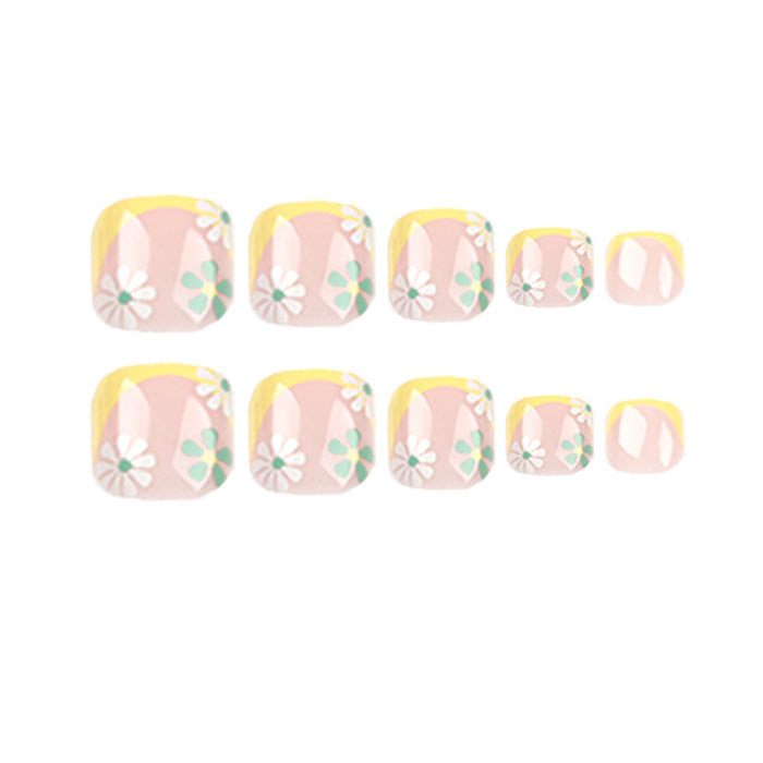 Wholesale yellow edge french toenails white and green flower nail stickers JDC-NS-LFan010