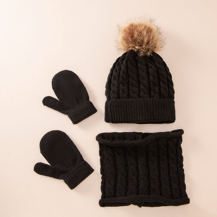 Wholesale Hat Acrylic Monochrome Twist Warm Children Hat Scarf Gloves 3 Piece Set MOQ≥2 JDC-FH-MY001