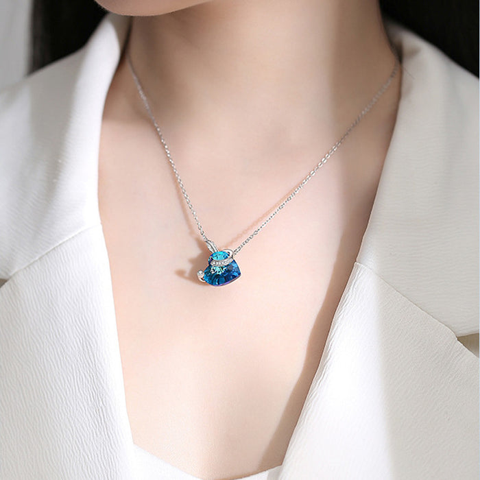 Wholesale temperament feather necklace female blue crystal wild necklace JDC-NE-XunO042
