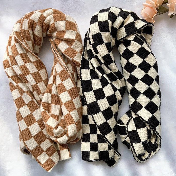 Wholesale Scarf Acrylic Cotton Warm Checkerboard Knitting Thickening MOQ≥2 JDC-SF-Mengx003